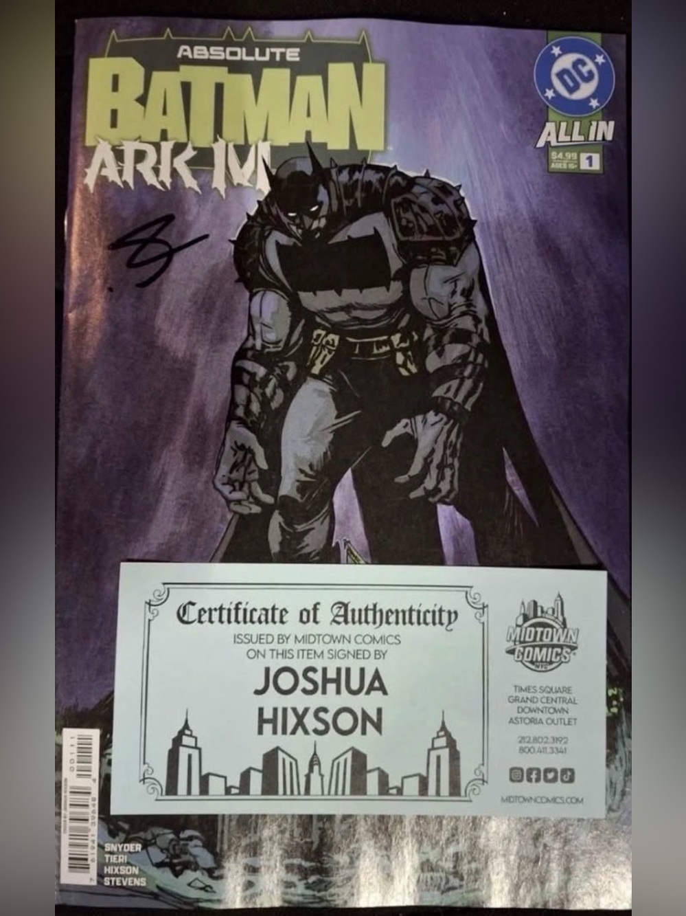 Absolute Batman Ark M Special #1 SIGNED by Joshua Hixson ~ with COA Midtown